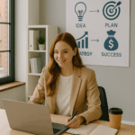 Se muestra una imagen de una chica haciendo el curso de DIRECCION EMPRESARIAL PARA EMPRENDEDORES