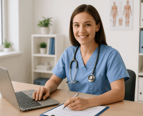 se muestra la Imagen de una chica haciendo el CURSO DE APOYO PSICOLÓGICO Y SOCIAL EN SITUACIONES DE CRISIS
