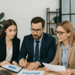 Curso de Asesoría Fiscal: profesional analizando documentación financiera y estrategias fiscales en un entorno de oficina.