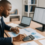 Curso de Contabilidad, Administración y Gestión: persona analizando gráficos y balances contables.