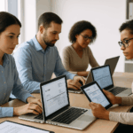 Curso de Factura Digital: profesionales gestionando facturas electrónicas en un entorno de oficina moderno.