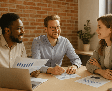 Curso de Habilidades Comerciales: equipo de ventas colaborando en una reunión estratégica.