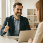 Curso de Habilidades de Venta: profesional de ventas atendiendo con actitud positiva a un cliente en un entorno comercial moderno.