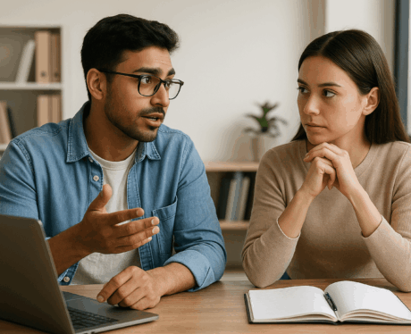 Curso de Interacción con Clientes. La Escucha Activa: Profesional atendiendo a un cliente con actitud empática y atenta.
