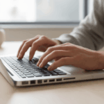Curso de Mecanografía por Ordenador: persona practicando escritura al teclado en un ordenador portátil.