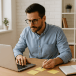 Curso de Mejora de la Productividad en las Actividades de Gestión Administrativa: profesional trabajando concentrado en su escritorio organizando tareas.