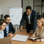 Curso de Planificación y Gestión del Tiempo: profesionales organizando tareas y gestionando su agenda en un entorno de trabajo colaborativo.